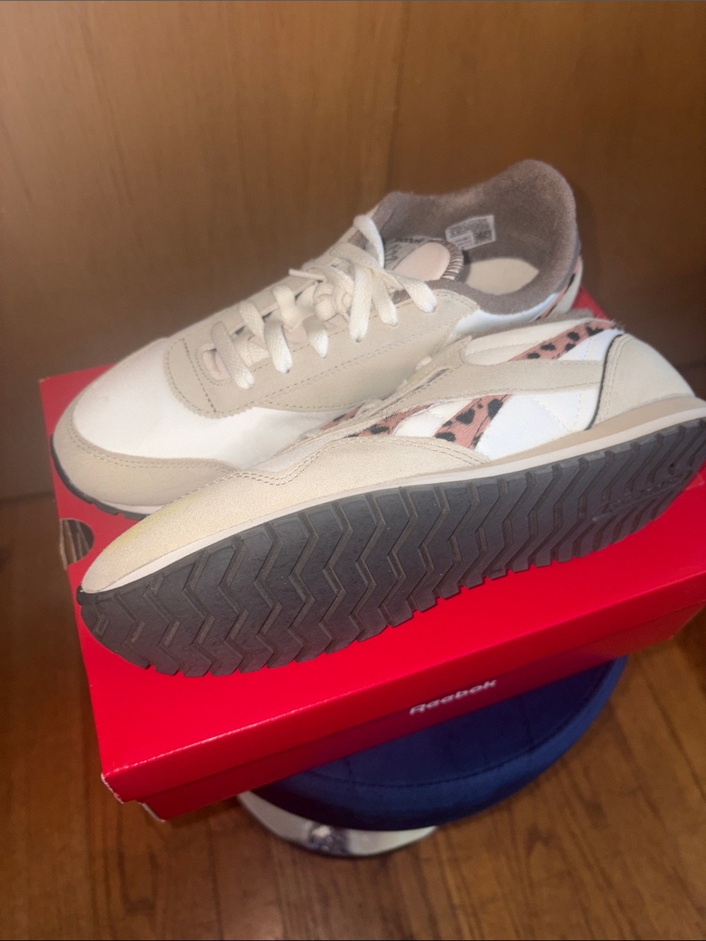 Reebok Women's Beige & White Sneakers with Leopard Trim - Picture 7 of 8